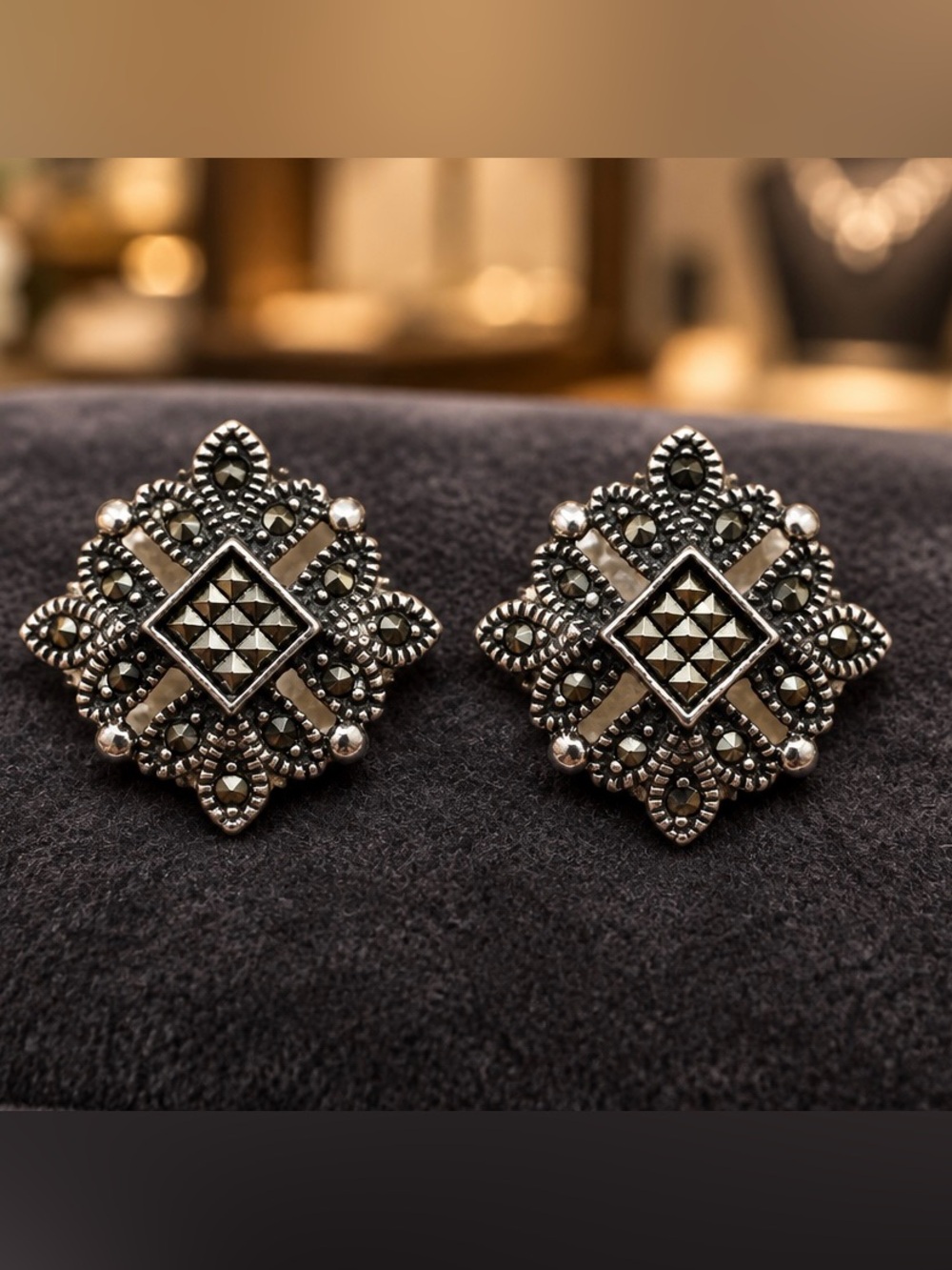 Sterling Silver Marcasite Floral Stud Earrings